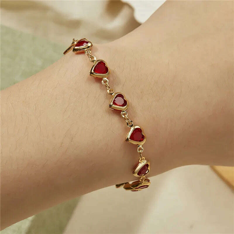 Exquisite Boho Candy Color Heart Shaped Crystal Bracelet for Women Fashion Charm Zircon Butterfly Pearl Metal Chain Bracelets - KIMLUD