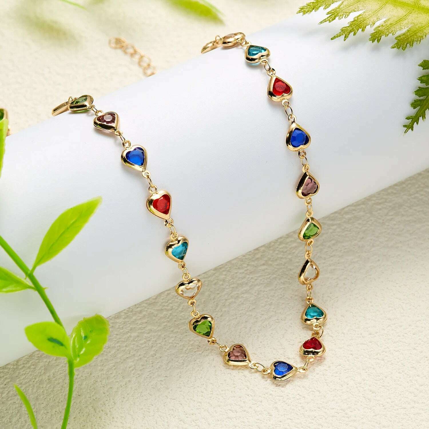 KIMLUD, Exquisite Boho Candy Color Heart Shaped Crystal Bracelet for Women Fashion Charm Zircon Butterfly Pearl Metal Chain Bracelets, Necklace-f, KIMLUD APPAREL - Womens Clothes