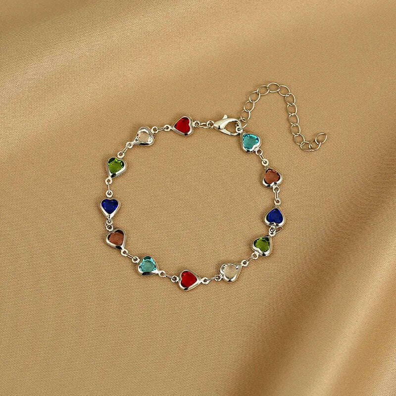 KIMLUD, Exquisite Boho Candy Color Heart Shaped Crystal Bracelet for Women Fashion Charm Zircon Butterfly Pearl Metal Chain Bracelets, Bracelet-g, KIMLUD APPAREL - Womens Clothes