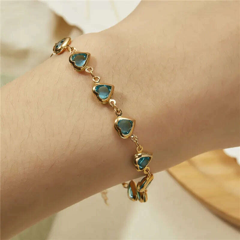 KIMLUD, Exquisite Boho Candy Color Heart Shaped Crystal Bracelet for Women Fashion Charm Zircon Butterfly Pearl Metal Chain Bracelets, Bracelet-b, KIMLUD APPAREL - Womens Clothes