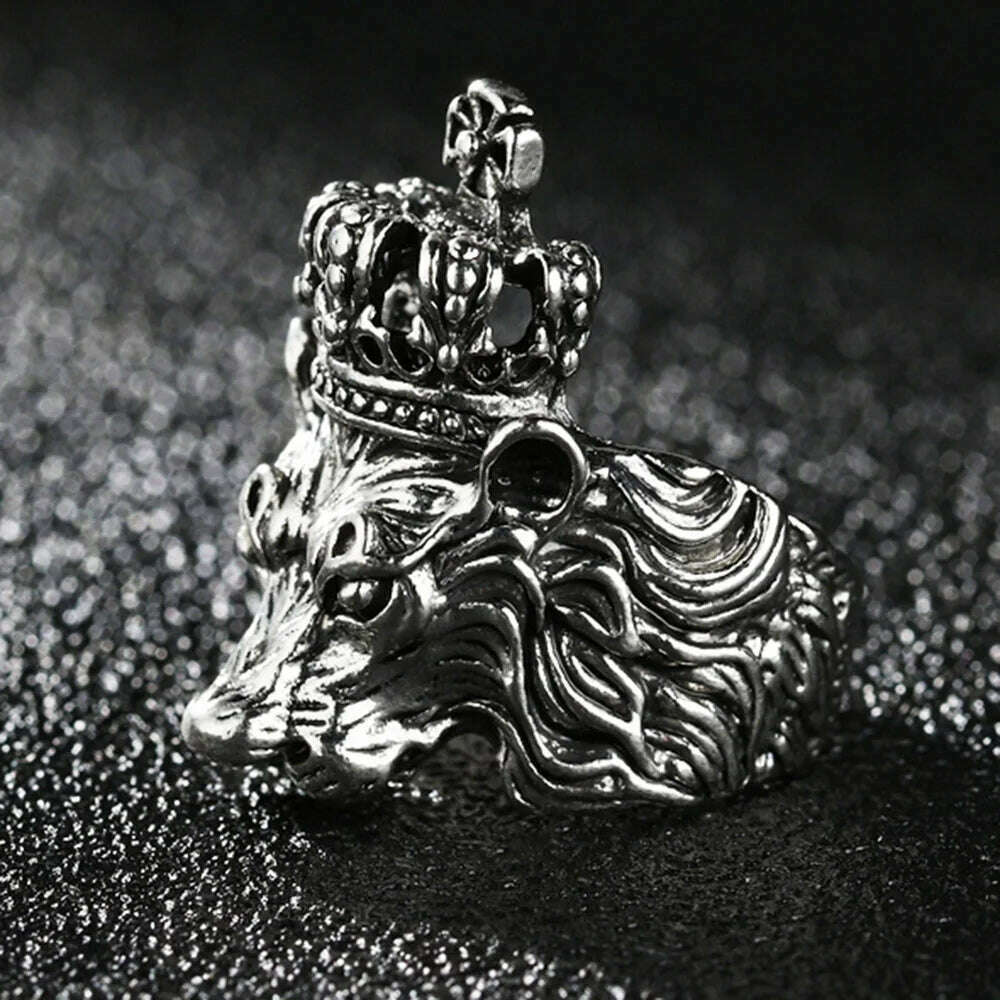 KIMLUD, Exquisite Crown Lion Rock Punk Ring Jewelry Rings for Men Women Gothic Ring Retro Accessories Fashion Boy Adjustable Size, R-07 / resizable, KIMLUD APPAREL - Womens Clothes