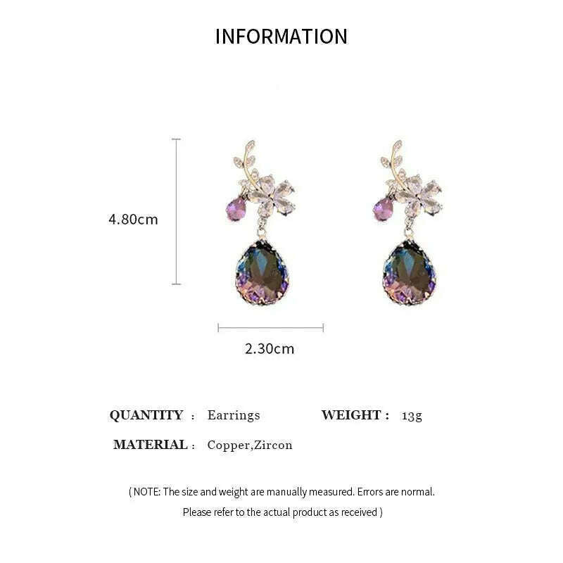 Exquisite Purple Zircon Earrings Rhinestone Women's Earrings Water Drop Flower Dangle Earring Anti-allergy Ear Jewelry Brincos - KIMLUD