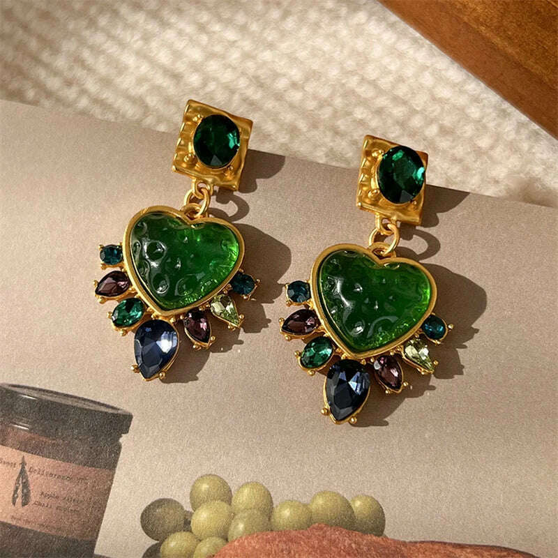 KIMLUD, Exquisite Women Girls Vintage Palace Heart Crystal Earrings Lady Fashion Baroque Style Luxury Exaggerated Ear Rings Accessories, KIMLUD Womens Clothes