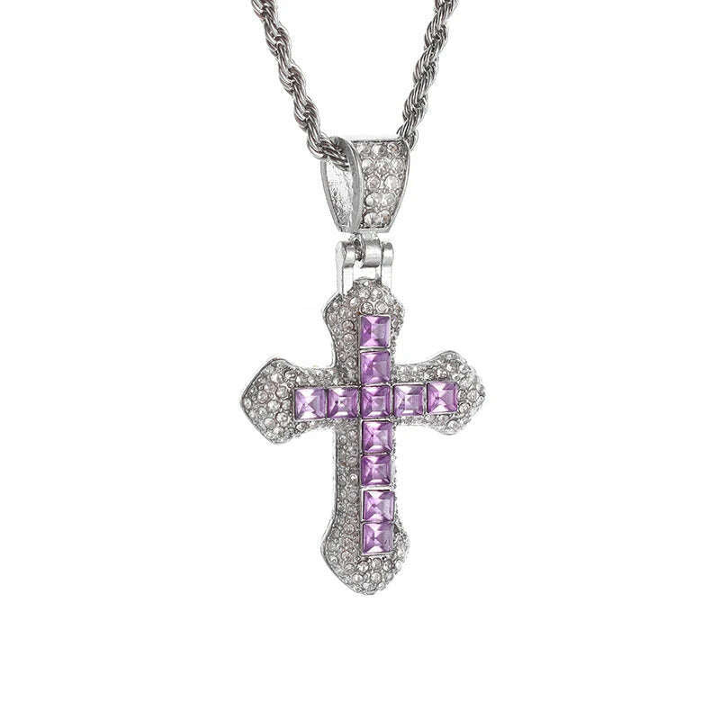 KIMLUD, Exquisite Zircon Cross Necklace for Men and Women, Trendy Clothing and Jewelry Accessories, AL20525-Purple, KIMLUD APPAREL - Womens Clothes