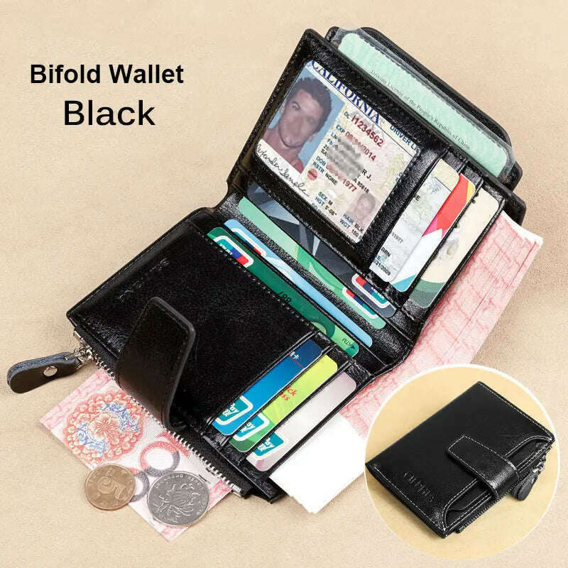 KIMLUD, Fahion Women Genuine Leather Wallet RFID Blocking Short Multi Function Large Capacity Zipper Coin Purse Money Clip, Black  Two Fold, KIMLUD APPAREL - Womens Clothes