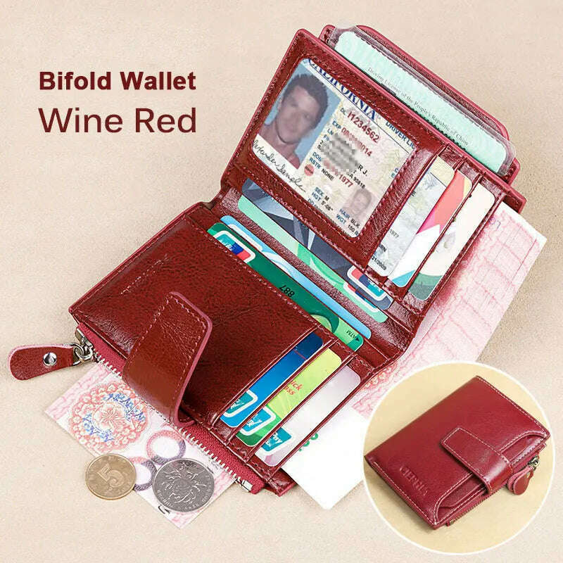 KIMLUD, Fahion Women Genuine Leather Wallet RFID Blocking Short Multi Function Large Capacity Zipper Coin Purse Money Clip, KIMLUD Womens Clothes