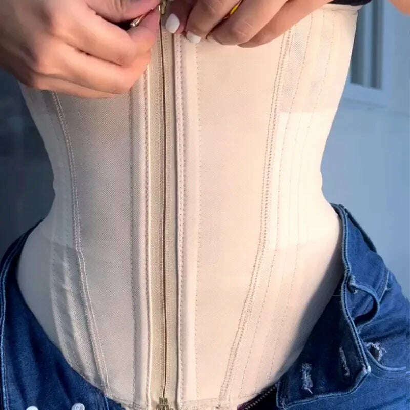 Fajas Colombianas Double Compression Waist Trainer Adjustable Zipper and Hook-eyes Bone Women Body Shaper Flat Belly Corset - KIMLUD