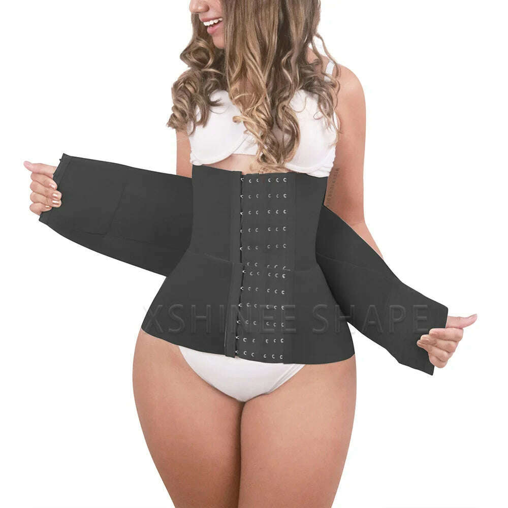 Fajas Colombianas Double Compression Waist Trainer Corset Flat Belly Posture Correcting Body Shaper Tummy Control Slimming Belt - KIMLUD