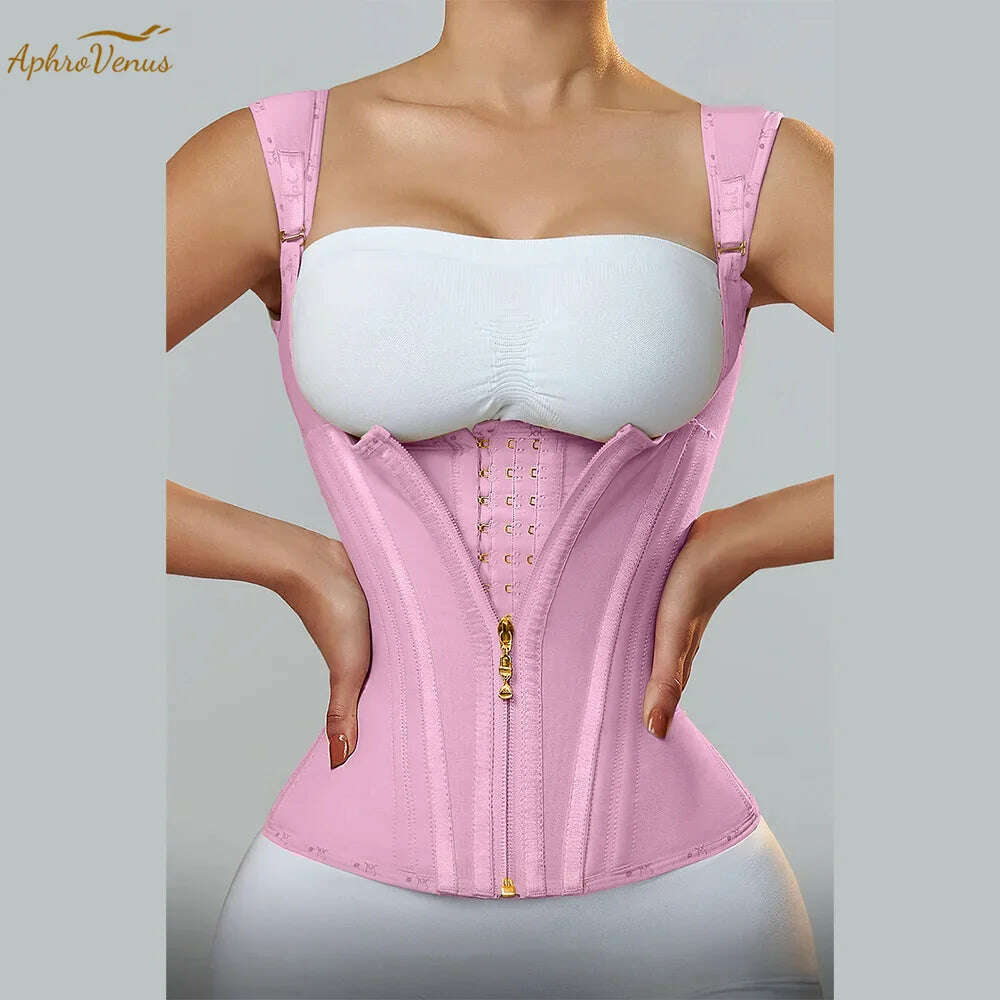 Fajas Colombianas Women Double Compression Waist Trainer Corset with Bone Adjustable Zipper and Hook-eyes Flat Belly Body Shaper - KIMLUD