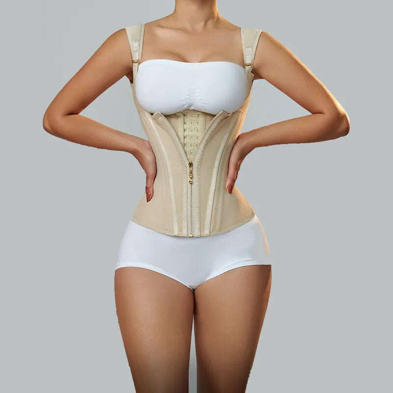 Fajas Colombianas Women Double Compression Waist Trainer Corset with Bone Adjustable Zipper and Hook-eyes Flat Belly Body Shaper - KIMLUD