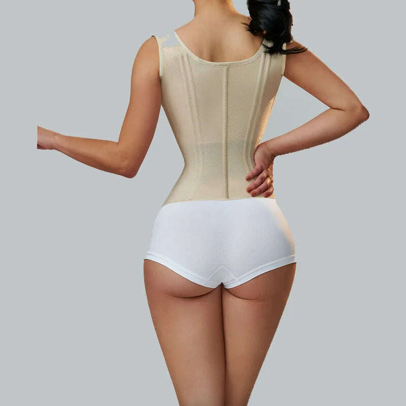 Fajas Colombianas Women Double Compression Waist Trainer Corset with Bone Adjustable Zipper and Hook-eyes Flat Belly Body Shaper - KIMLUD