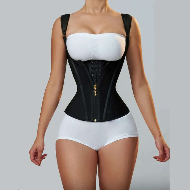 Fajas Colombianas Women Double Compression Waist Trainer Corset with Bone Adjustable Zipper and Hook-eyes Flat Belly Body Shaper - KIMLUD