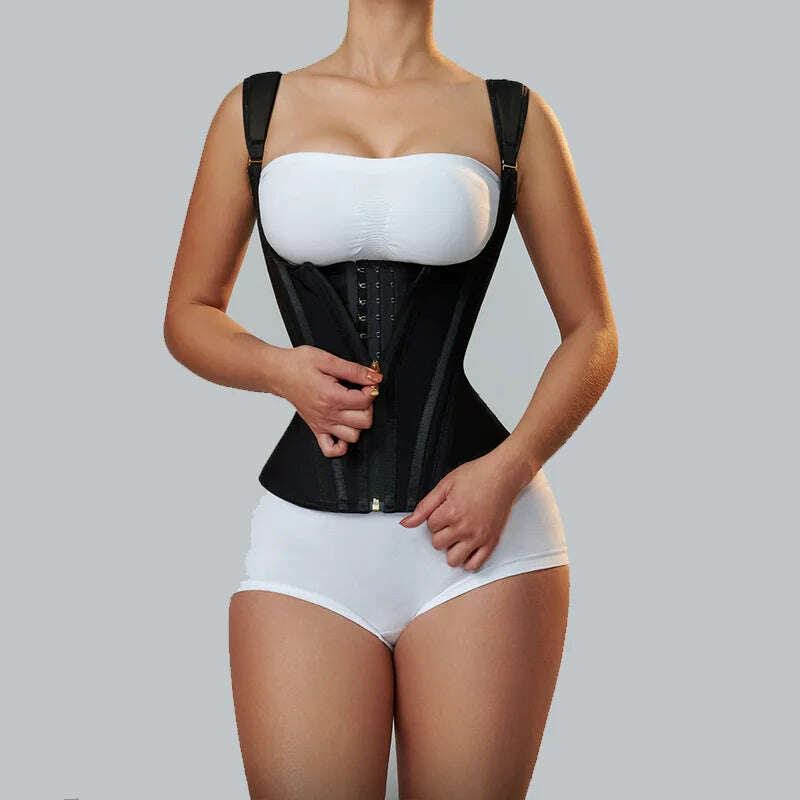 Fajas Colombianas Women Double Compression Waist Trainer Corset with Bone Adjustable Zipper and Hook-eyes Flat Belly Body Shaper - KIMLUD