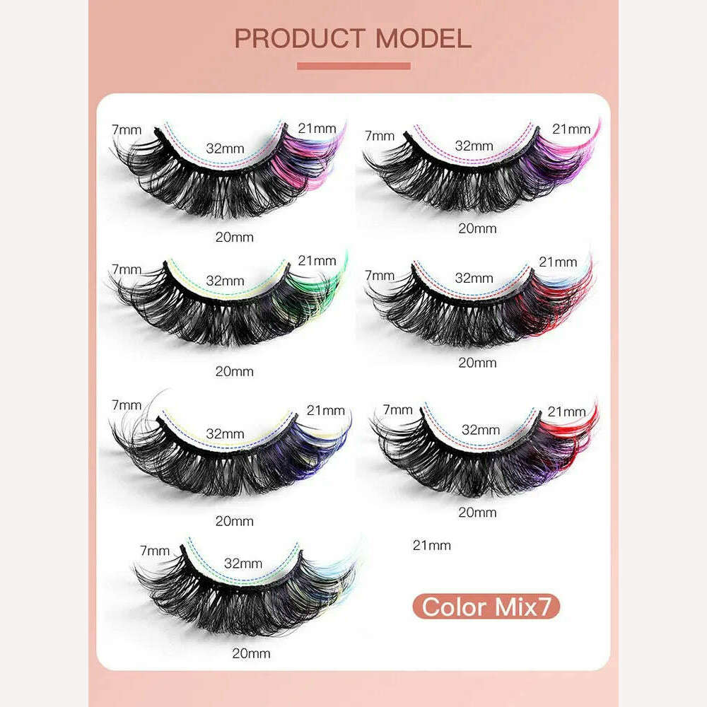 KIMLUD, Fake Eyelashes Popular Mink Hair Colorful Eyelashes Thick Curling Eyetail 7 Pairs Of Fake Eyelashes European And American Style, KIMLUD Womens Clothes