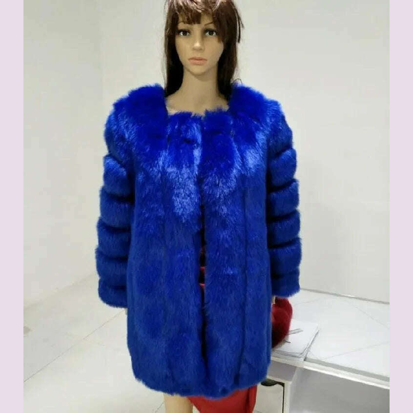 KIMLUD, Fall Faux Fur Jackets for Women Long Puff Sleeve Woman Coat Solid Short Warmth Outerwear Clause Ladies Elegant Streetwear, Blue / 5XL, KIMLUD APPAREL - Womens Clothes