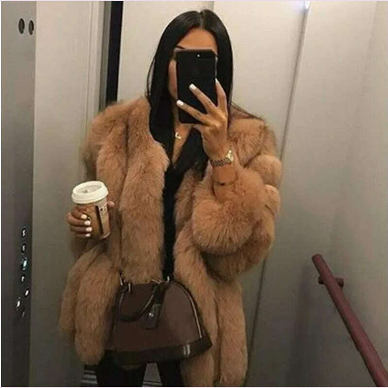 Fall Faux Fur Jackets for Women Long Puff Sleeve Woman Coat Solid Short Warmth Outerwear Clause Ladies Elegant Streetwear - KIMLUD