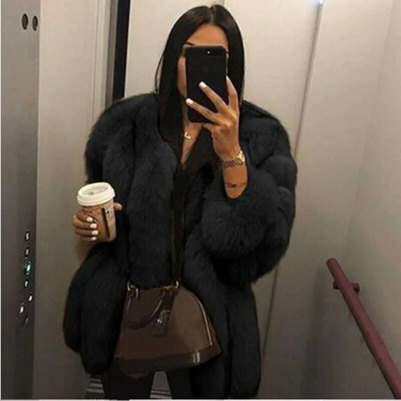 Fall Faux Fur Jackets for Women Long Puff Sleeve Woman Coat Solid Short Warmth Outerwear Clause Ladies Elegant Streetwear - KIMLUD