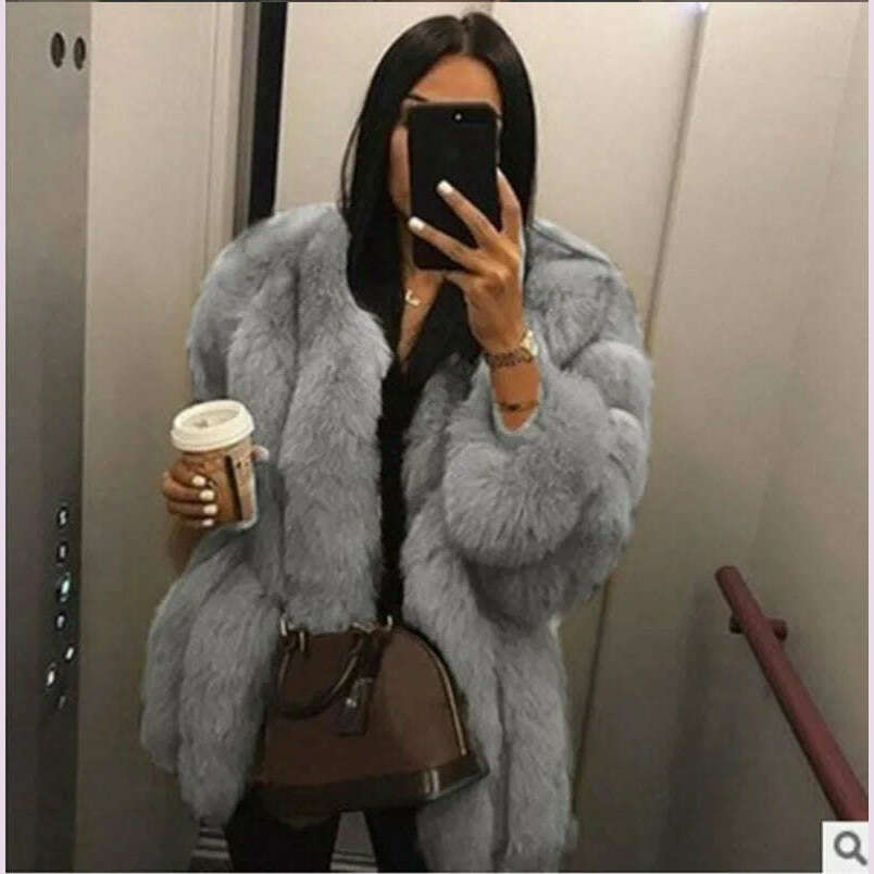 KIMLUD, Fall Faux Fur Jackets for Women Long Puff Sleeve Woman Coat Solid Short Warmth Outerwear Clause Ladies Elegant Streetwear, KIMLUD Womens Clothes