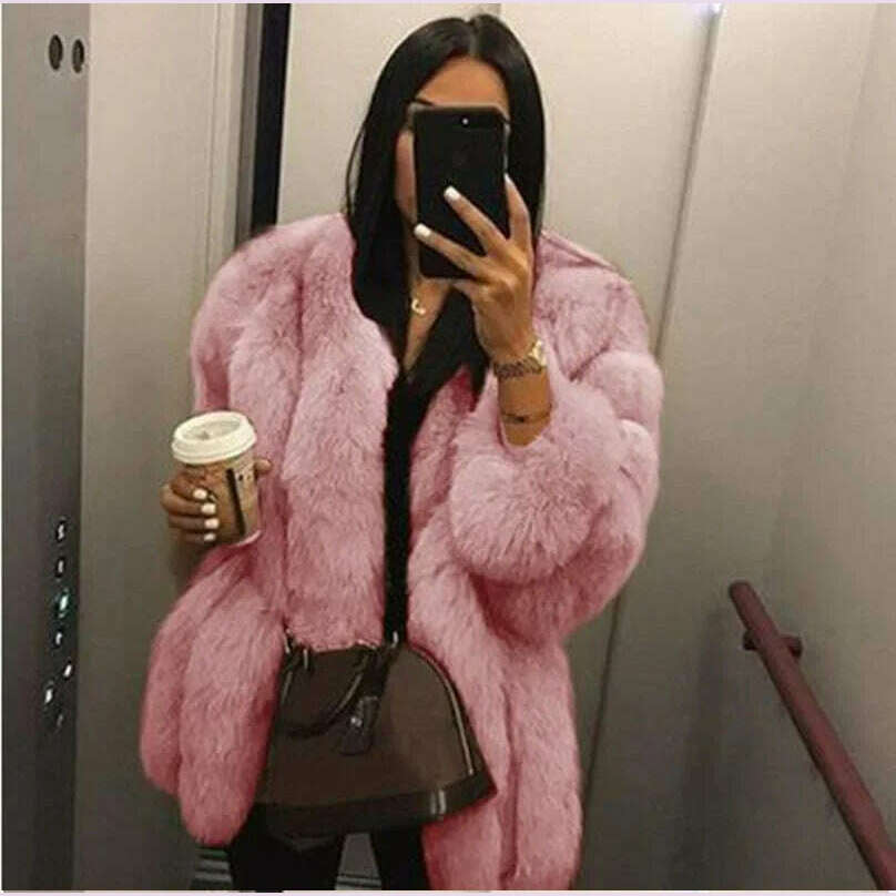 KIMLUD, Fall Faux Fur Jackets for Women Long Puff Sleeve Woman Coat Solid Short Warmth Outerwear Clause Ladies Elegant Streetwear, KIMLUD Womens Clothes