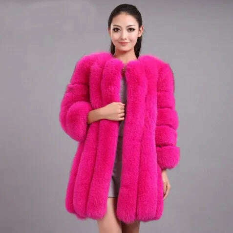 KIMLUD, Fall Faux Fur Jackets for Women Long Puff Sleeve Woman Coat Solid Short Warmth Outerwear Clause Ladies Elegant Streetwear, RoseRed / S, KIMLUD APPAREL - Womens Clothes