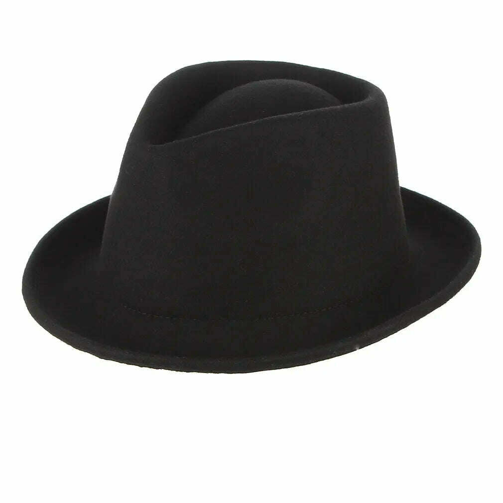 KIMLUD, Fall Winter Men&#39;s Wool Fedoras Hat Male Curled Jazz Fedora Cap Adult European American Black Gentlemen Fashion Party Hats H7221, Black / 58cm, KIMLUD APPAREL - Womens Clothes