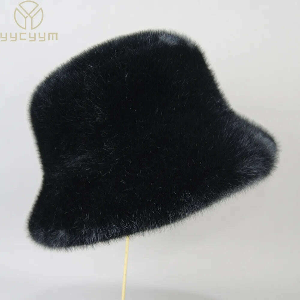 False Mink Fur Berets Elegant Women's Winter Caps New Design Fashion Artificial Fur Hats Knitted Warm False Mink Fur Beanies Hat - KIMLUD