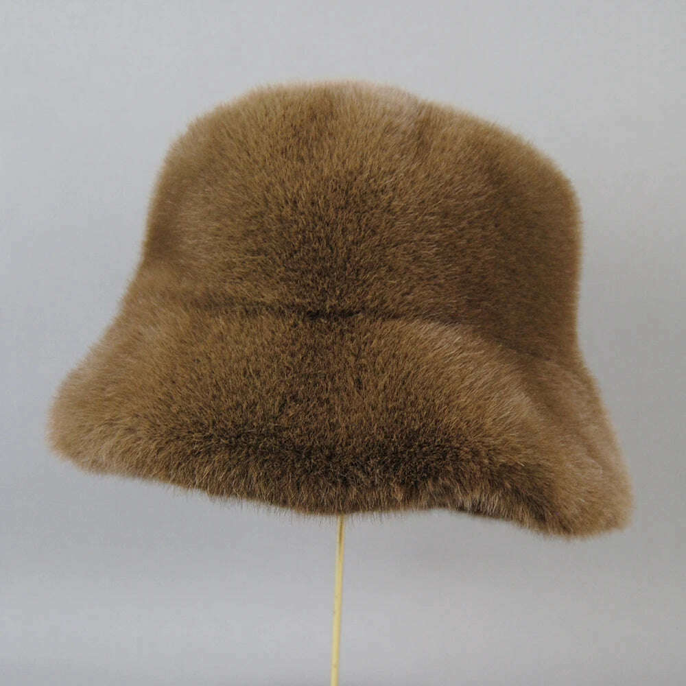 False Mink Fur Berets Elegant Women's Winter Caps New Design Fashion Artificial Fur Hats Knitted Warm False Mink Fur Beanies Hat - KIMLUD