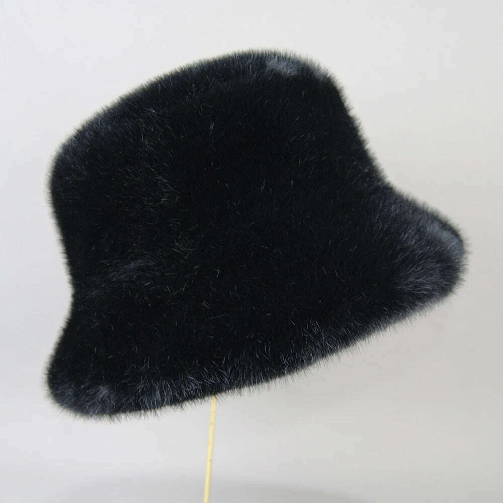 KIMLUD, False Mink Fur Berets Elegant Women's Winter Caps New Design Fashion Artificial Fur Hats Knitted Warm False Mink Fur Beanies Hat, black / Suitable everyone, KIMLUD APPAREL - Womens Clothes