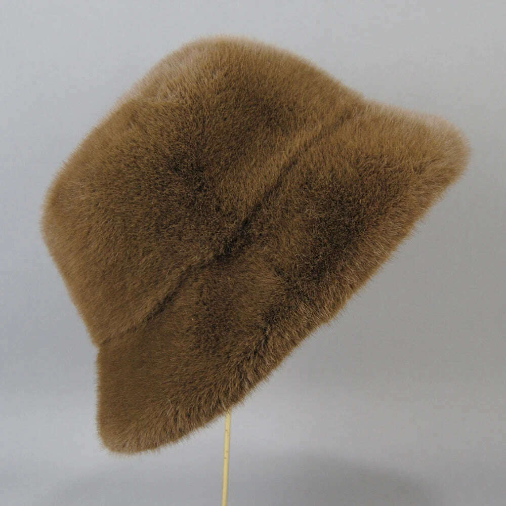 KIMLUD, False Mink Fur Berets Elegant Women's Winter Caps New Design Fashion Artificial Fur Hats Knitted Warm False Mink Fur Beanies Hat, brown / Suitable everyone, KIMLUD APPAREL - Womens Clothes