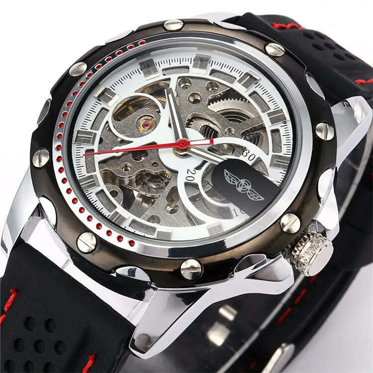 KIMLUD, Famous Brand New Fashion Mechanical watches Skeleton Watches Rubber Strap Men Automatic Mechanical Wrist Watch Relogio Masculino, white, KIMLUD APPAREL - Womens Clothes