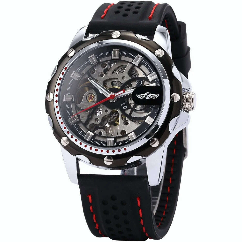 KIMLUD, Famous Brand New Fashion Mechanical watches Skeleton Watches Rubber Strap Men Automatic Mechanical Wrist Watch Relogio Masculino, KIMLUD Womens Clothes