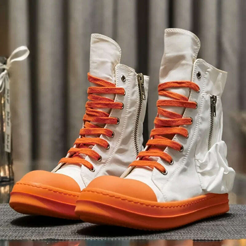 KIMLUD, Famous Orange White High Top Design Women's Shoes High Quality Luxury Thick Sole Brand Original Canvas High End Lacing Boots, Orange White / Men43, KIMLUD APPAREL - Womens Clothes