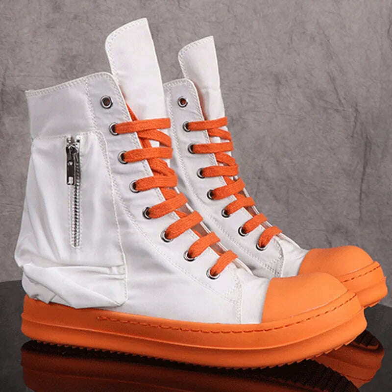 KIMLUD, Famous Orange White High Top Design Women's Shoes High Quality Luxury Thick Sole Brand Original Canvas High End Lacing Boots, KIMLUD Womens Clothes