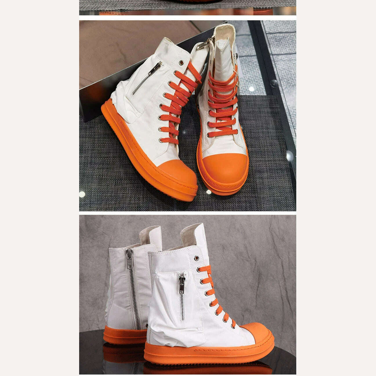 KIMLUD, Famous Orange White High Top Design Women's Shoes High Quality Luxury Thick Sole Brand Original Canvas High End Lacing Boots, KIMLUD Womens Clothes