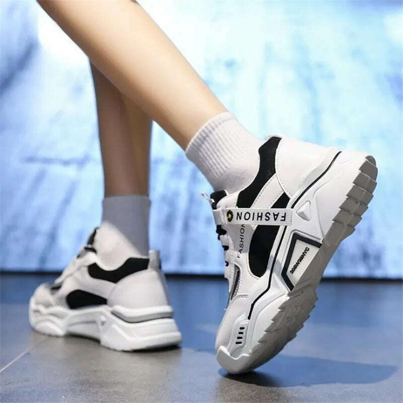 KIMLUD, Fashion 2022 Spring Reflective Platform Sneakers Women Shoes Korean Lace Up Chunky Sneakers Mixed Color Women&#39;s Vulcanize Shoes, KIMLUD Womens Clothes