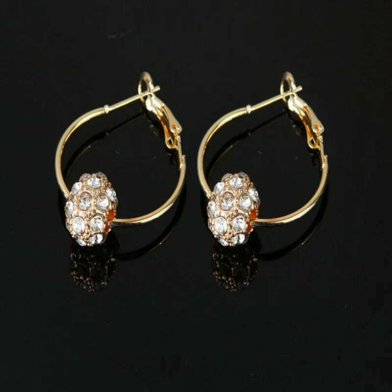 KIMLUD, Fashion Austrian Crystal Ball Gold/Silver Earrings High Quality Earrings For Woman Party Wedding Jewelry Boucle D'oreille Femme, gold-white, KIMLUD APPAREL - Womens Clothes