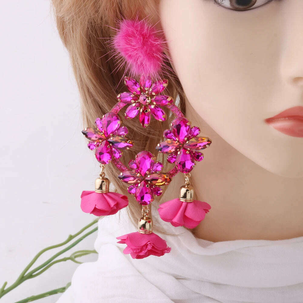 KIMLUD, Fashion Big Earrings Metal Dangle Bohemian Eye Tassel Earrings Crystal Large Retro Long Brinco Ear Oorbellen Jewelry Wholesale, rose26, KIMLUD APPAREL - Womens Clothes