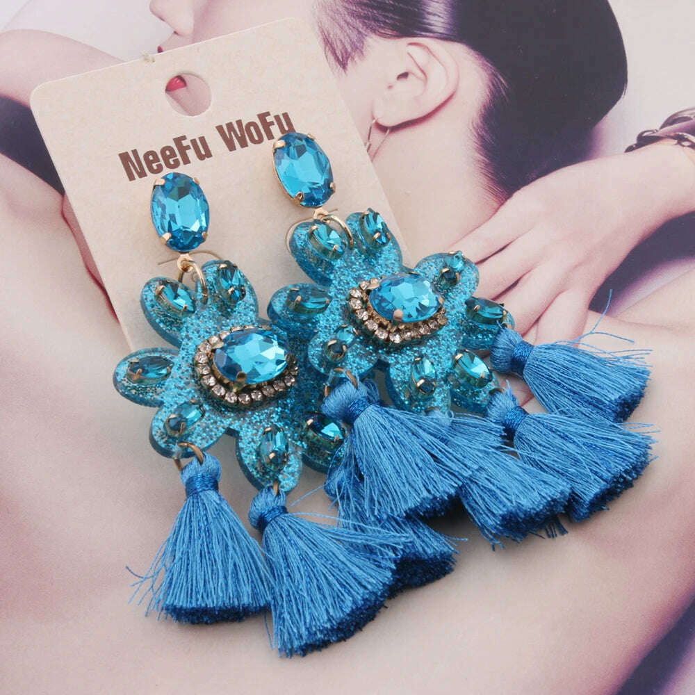 KIMLUD, Fashion Big Earrings Metal Dangle Bohemian Eye Tassel Earrings Crystal Large Retro Long Brinco Ear Oorbellen Jewelry Wholesale, lake blue25, KIMLUD APPAREL - Womens Clothes