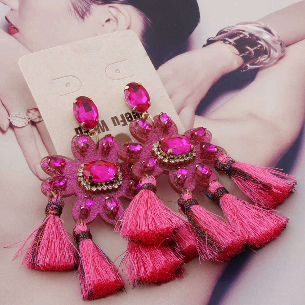 KIMLUD, Fashion Big Earrings Metal Dangle Bohemian Eye Tassel Earrings Crystal Large Retro Long Brinco Ear Oorbellen Jewelry Wholesale, rose50, KIMLUD APPAREL - Womens Clothes