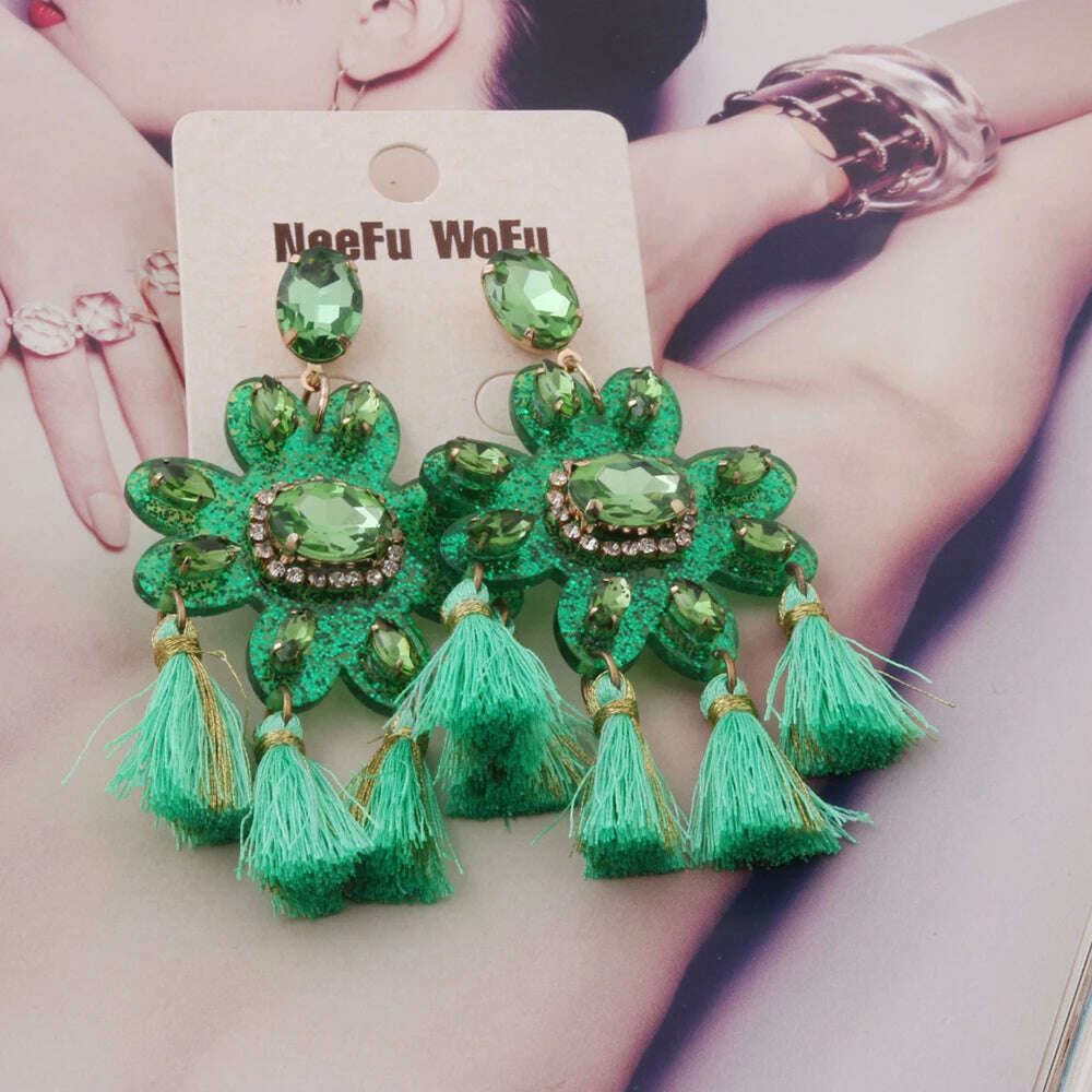 KIMLUD, Fashion Big Earrings Metal Dangle Bohemian Eye Tassel Earrings Crystal Large Retro Long Brinco Ear Oorbellen Jewelry Wholesale, green51, KIMLUD APPAREL - Womens Clothes