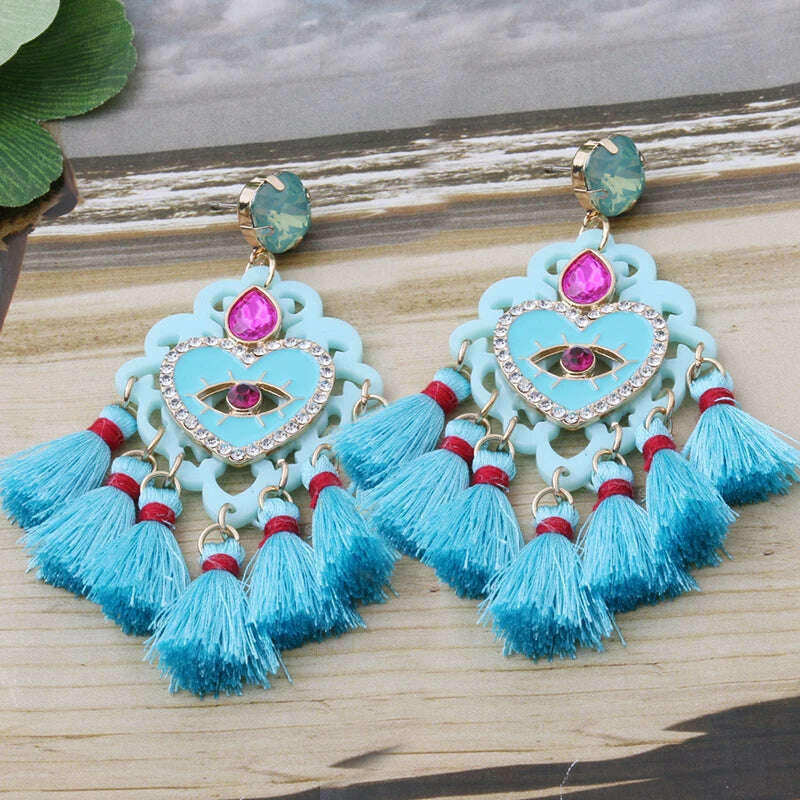 KIMLUD, Fashion Big Earrings Metal Dangle Bohemian Eye Tassel Earrings Crystal Large Retro Long Brinco Ear Oorbellen Jewelry Wholesale, 8, KIMLUD APPAREL - Womens Clothes