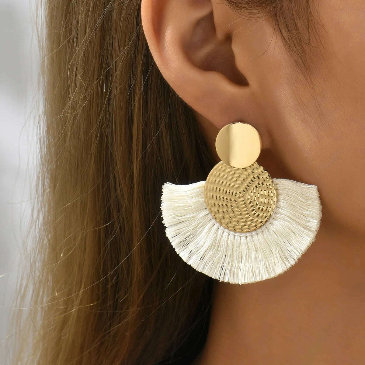 KIMLUD, Fashion Bohemian Big Tassel Dangle White Fringe Female Earrings Drop Earrings for Women Statement Wedding 2023 Jewelry, white, KIMLUD APPAREL - Womens Clothes