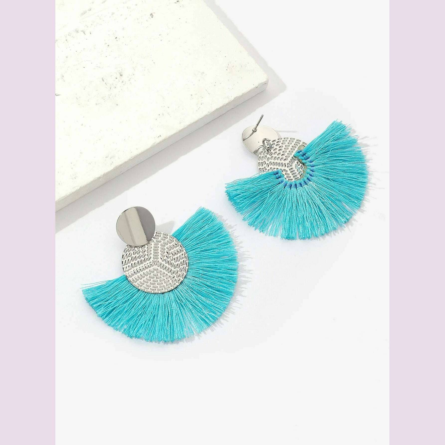 KIMLUD, Fashion Bohemian Big Tassel Dangle White Fringe Female Earrings Drop Earrings for Women Statement Wedding 2023 Jewelry, lake blue, KIMLUD APPAREL - Womens Clothes