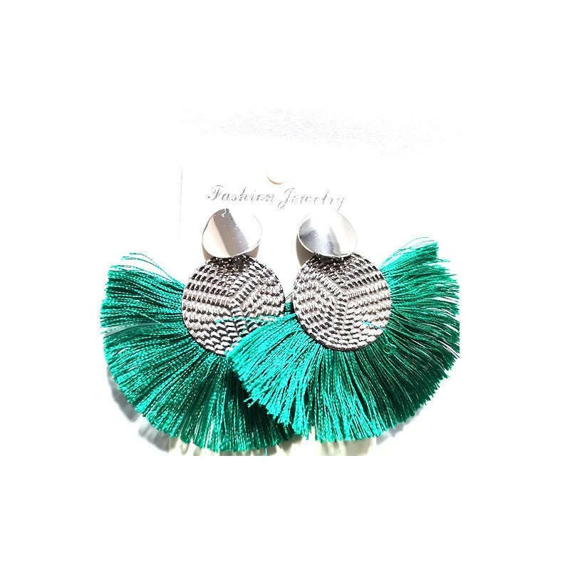 KIMLUD, Fashion Bohemian Big Tassel Dangle White Fringe Female Earrings Drop Earrings for Women Statement Wedding 2023 Jewelry, DEEP GREEN, KIMLUD APPAREL - Womens Clothes