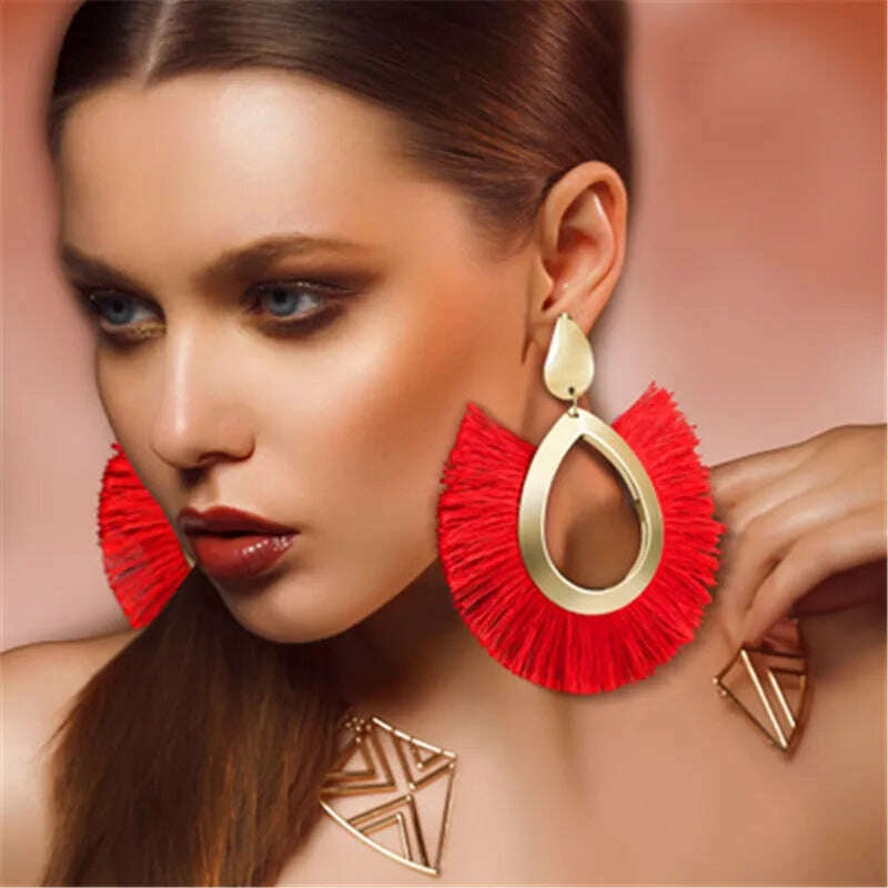 KIMLUD, Fashion Bohemian Big Tassel Earrings for Women 2023 Trendy flamenca Large Fringe Drop Dangle Earring Pendientes Jewelry brincos, KIMLUD Womens Clothes