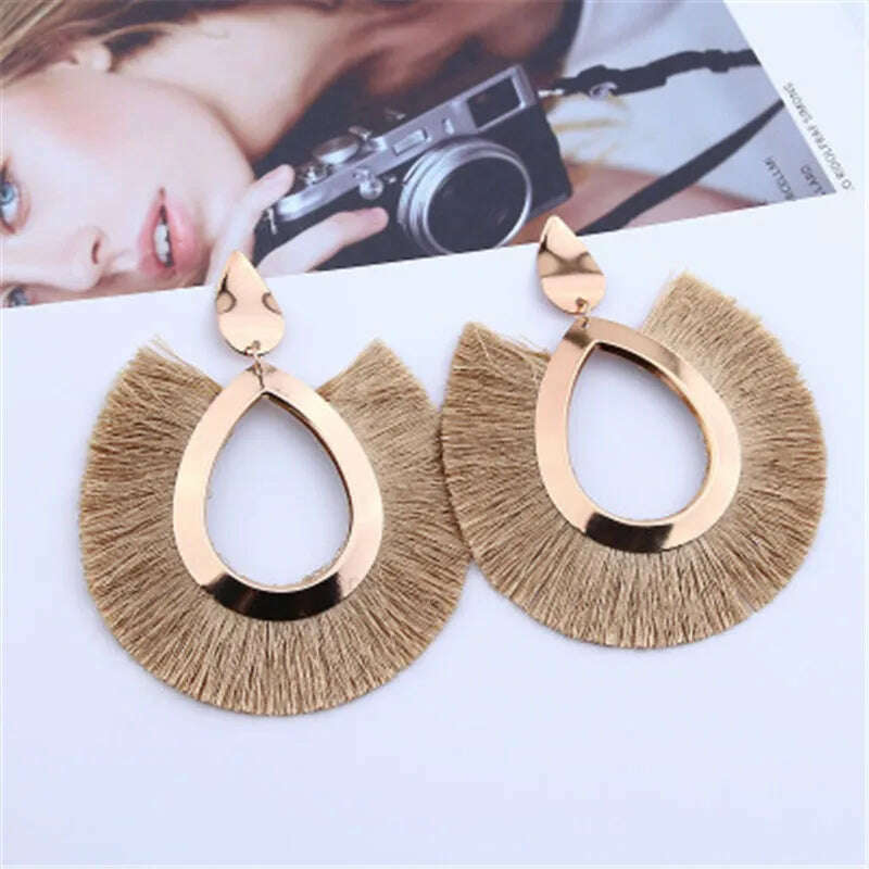 KIMLUD, Fashion Bohemian Big Tassel Earrings for Women 2023 Trendy flamenca Large Fringe Drop Dangle Earring Pendientes Jewelry brincos, KIMLUD Womens Clothes