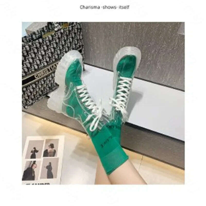 KIMLUD, Fashion boots women's 2022 autumn winter new lace-up transparent  boots net red sponge cake jelly thick-soled ankle boots, Green / 35, KIMLUD APPAREL - Womens Clothes