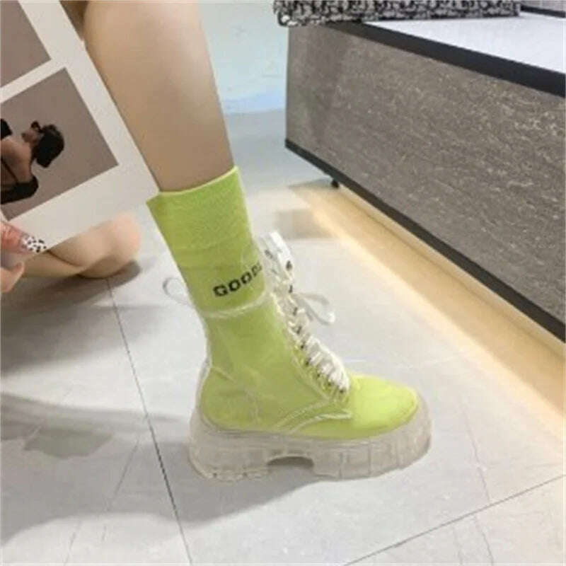 KIMLUD, Fashion boots women's 2022 autumn winter new lace-up transparent  boots net red sponge cake jelly thick-soled ankle boots, fluorescent yellow / 35, KIMLUD APPAREL - Womens Clothes