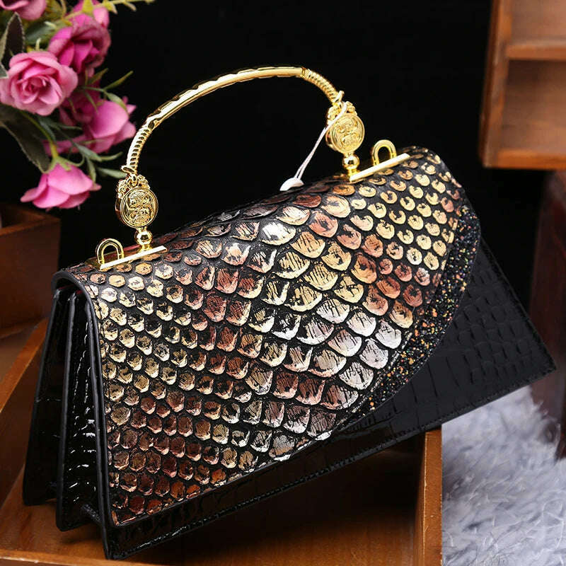 Fashion Brand Genuine Leather Women's Handbags 2024 New Crocodile Pattern Shoulder Crossbody Bag Lady Party Messenger Shell Bags - KIMLUD