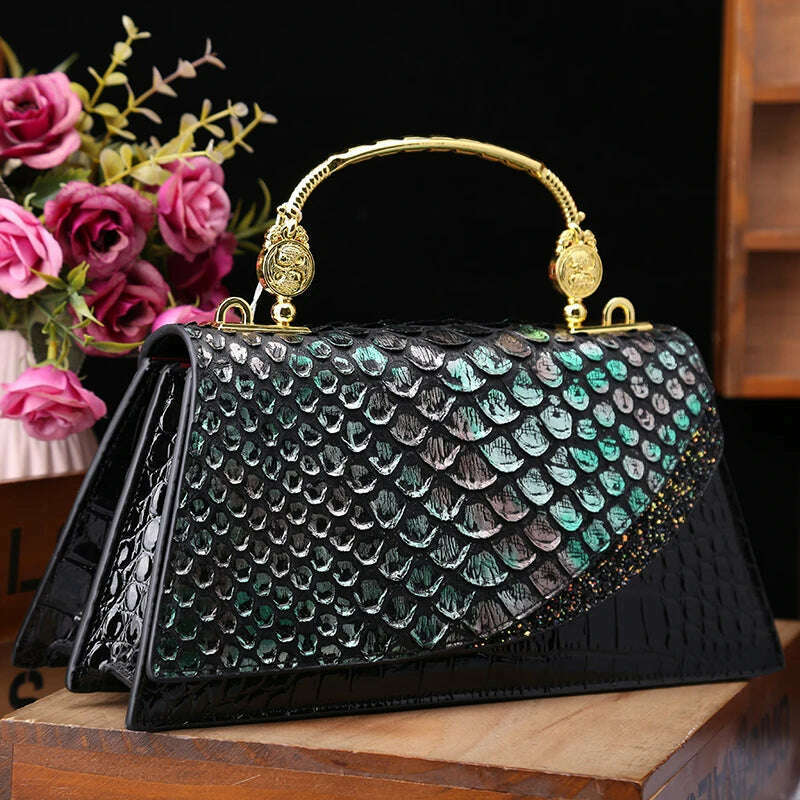 KIMLUD, Fashion Brand Genuine Leather Women's Handbags 2024 New Crocodile Pattern Shoulder Crossbody Bag Lady Party Messenger Shell Bags, KIMLUD Womens Clothes